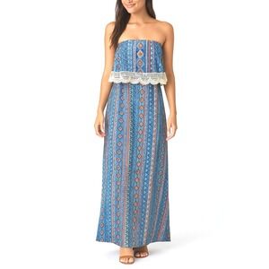 Rue21 Multi-Color Maxi‎ Dress Size Small Bohemian Tribal Strapless Ruffle NEW